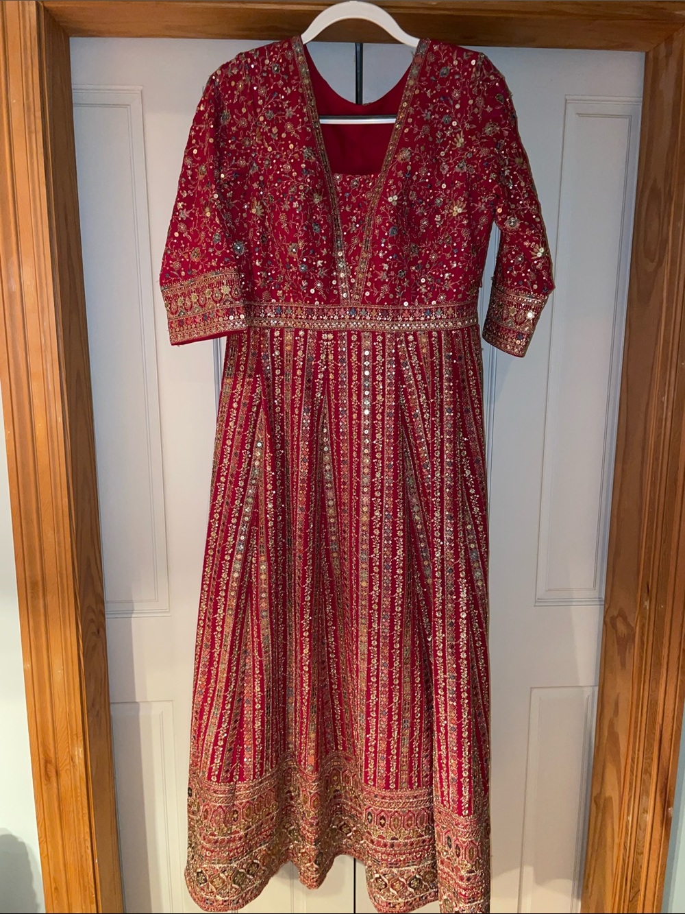 Women's Red/Gold Indian Embroidered Formal Kurta - Midi Dress